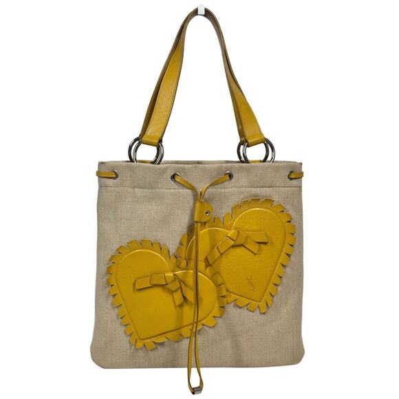 YSL / Yves Saint Laurent Yellow Heart Embellished Mini / Small Shoulder Tote Bag - Picture 1 of 12